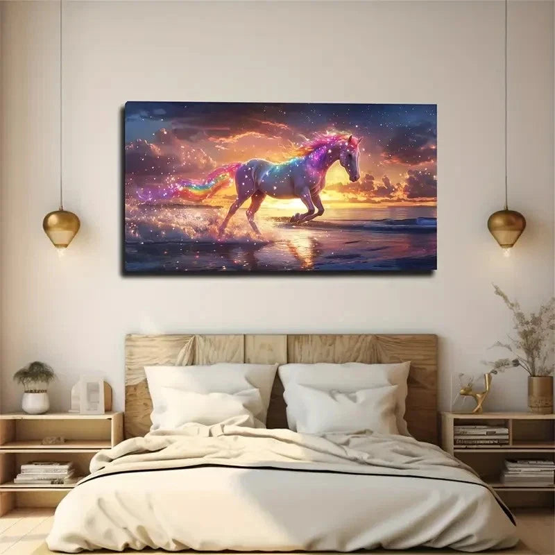 Vibrant Bohemian Modern Horse Wall Art Canvas Office Home Room Framed 120x60cm