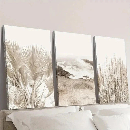 3pcs Beach Coast & Rhododendron Plant Wall Art Set Canvas Framed 40x60cm - High Quality Print 100% Australian Made Wall Canvas Ready to Hang