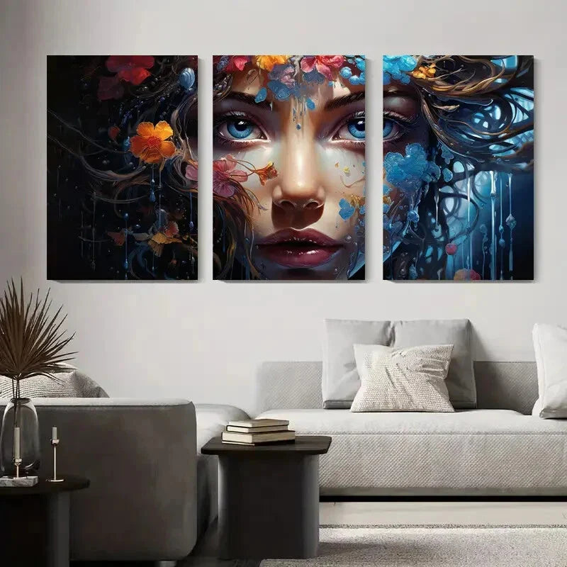 3pcs Surreal Drip Paint Flower Face Metal Print Ready to Hang Art