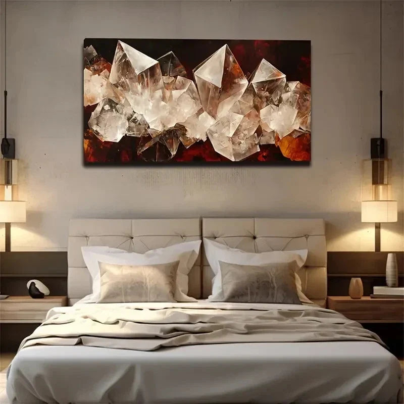 Abstract Crystal Design Wall Art Canvas Office Home Room Framed 80x45cm