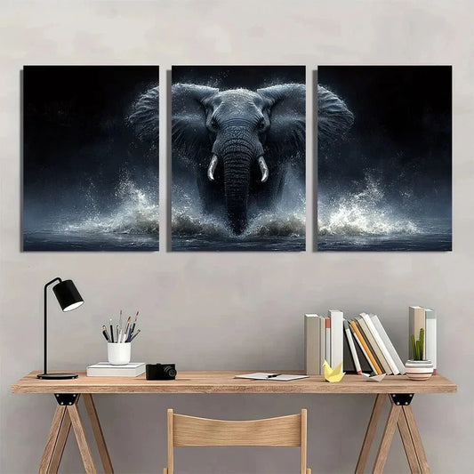 3pcs Funny Animal Elephant Painting Metal Print Ready to Hang Art
