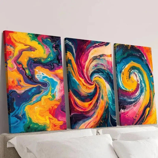 3pcs Abstract Bright Colors Fluid Wall Art Set Canvas Framed 40x60cm - High Quality Print 100% Australian Made Wall Canvas Ready to Hang