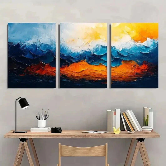 3pcs Green Blue Orange & Yellow Painting Wall Art Set Canvas Framed 40x60cm - High Quality Print 100% Australian Made Wall Canvas Ready to Hang