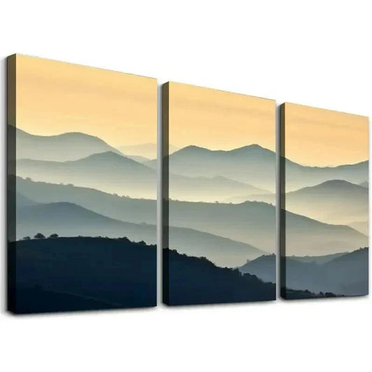 3pcs Layered Foggy Mountain Range Design Wall Art Set Canvas Framed 40x60cm - High Quality Print 100% Australian Made Wall Canvas Ready to Hang