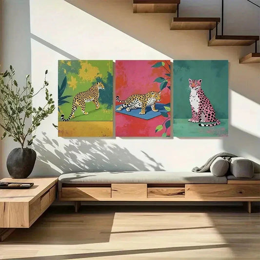 3pcs Bold and Colorful Jungle Playful Metal Print Ready to Hang Art