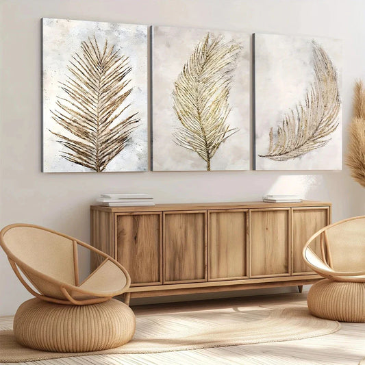 3pcs Classic Modern Vintage Leaf Brown Leaves Wall Art Set Canvas Framed 40x60cm - High Quality Print 100% Australian Made Wall Canvas Ready to Hang