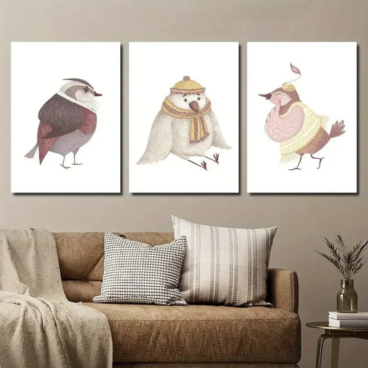 3pcs Watercolor Style Animal Cute Bird Metal Print Ready to Hang Art