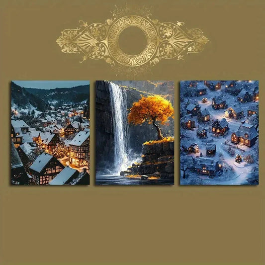3pcs Autumn and Winter Scenic Metal Print Ready to Hang Art