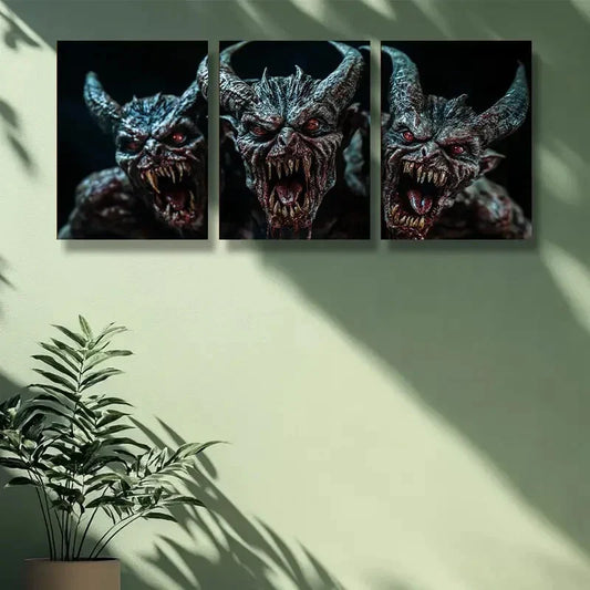 3pcs Sharp-toothed Devil Art Painting Metal Print Ready to Hang Art