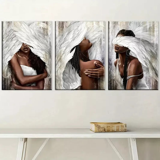 3pcs African American Women with Angel Wall Art Set Canvas Framed 40x60cm - High Quality Print 100% Australian Made Wall Canvas Ready to Hang