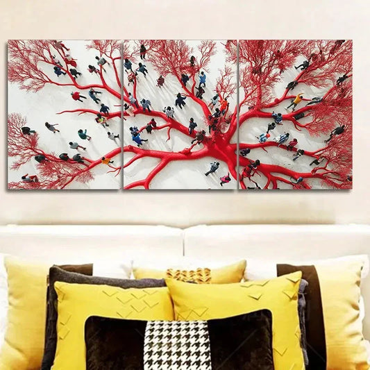 3pcs The red mycelium web Metal Print Ready to Hang Art