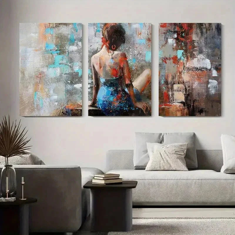 3pcs Abstract Woman Figure Modern Expressionist Metal Print Ready to Hang Art