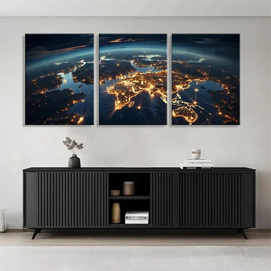 3pcs Connections with Illuminated Cities Perfect Wall Art Set Canvas Framed 40x60cm - High Quality Print 100% Australian Made Wall Canvas Ready to Hang