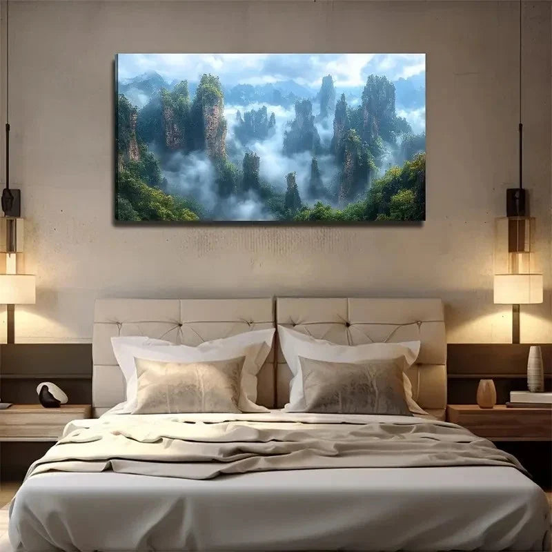 Mystical Stone Forest In Mist Wall Art Canvas Office Home Room Framed 80x45cm