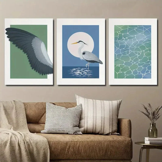 3pcs Animal Colorful Water Bird Wing Metal Print Ready to Hang Art