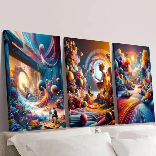 3pcs Abstract Color Pigment Fluid Decorative Wall Art Set Canvas Framed 40x60cm - High Quality Print 100% Australian Made Wall Canvas Ready to Hang