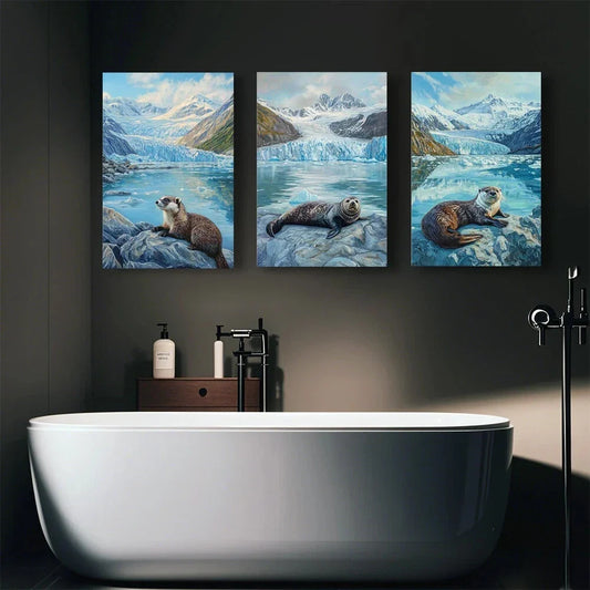 3pcs Technique For Otters and Icebergs Metal Print Ready to Hang Art