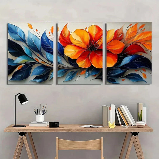 3pcs Vibrant Abstract Floral Swirling Petals Beige Metal Print Ready to Hang Art