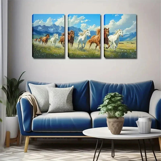 3pcs Different Colors Of Horses Specific Style Wall Art Set Canvas Framed 40x60cm - High Quality Print 100% Australian Made Wall Canvas Ready to Hang