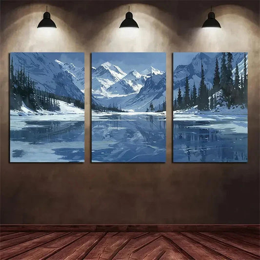 3pcs Beautiful Frozen Lake Metal Print Ready to Hang Art