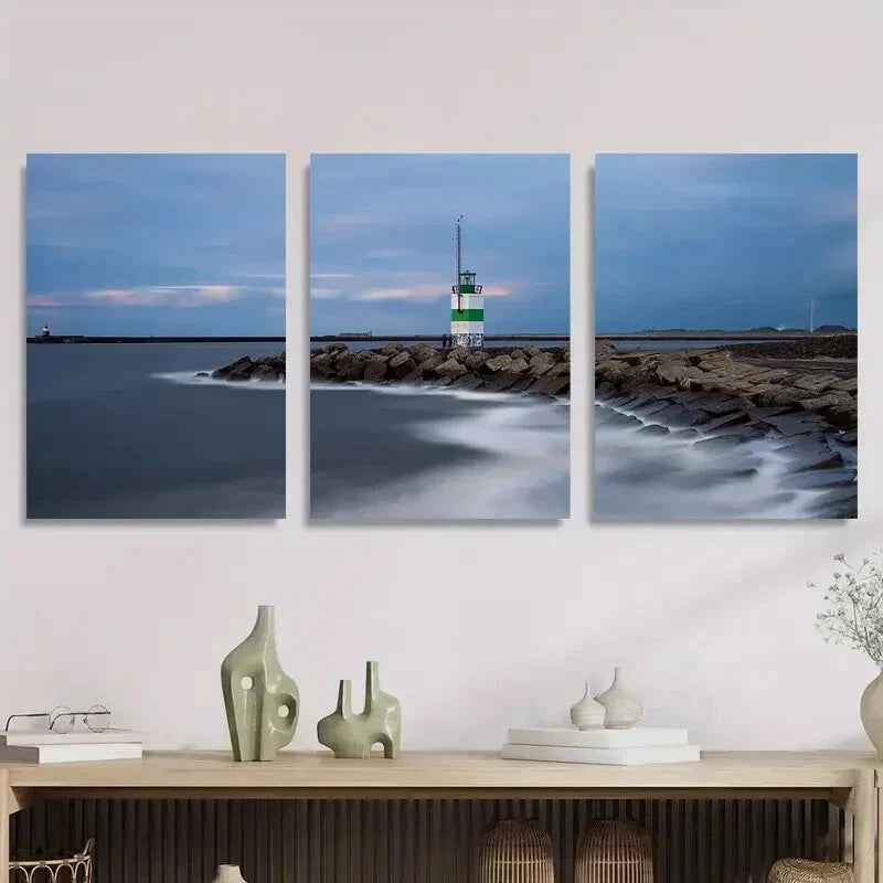 3pcs Lighthouse Seascape Tranquil Coastal Metal Print Ready to Hang Art