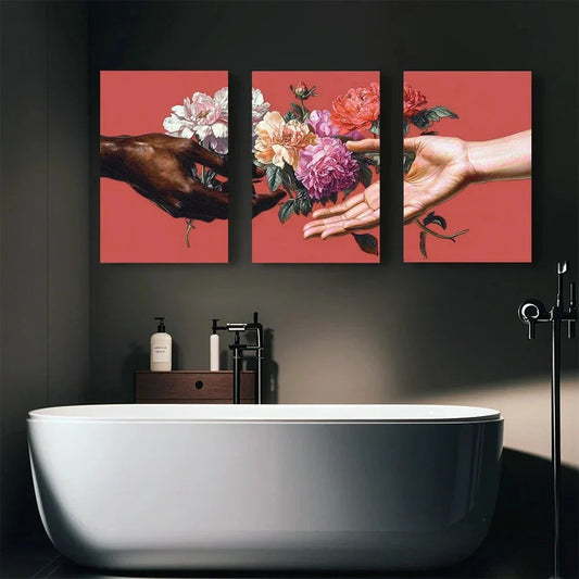 3pcs Floral And Handmade Design Metal Print Ready to Hang Art