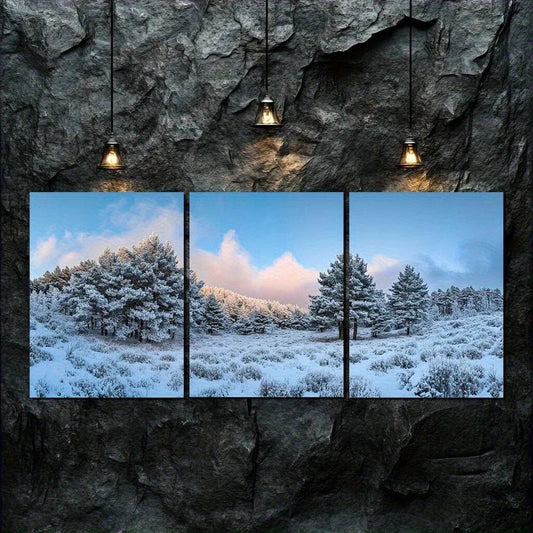 3pcs Snowy Palm Trees Clouds Blue Sky Metal Print Ready to Hang Art