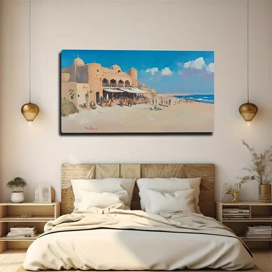 Beachfront Castle Vibrant Wall Art Canvas Office Home Room Framed 120x60cm