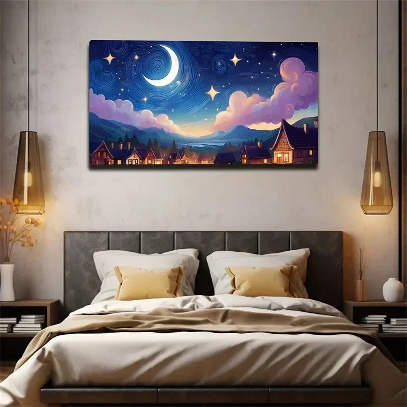Full Imaginary Sky Moon Clouds Wall Art Canvas Office Home Room Framed 80x45cm