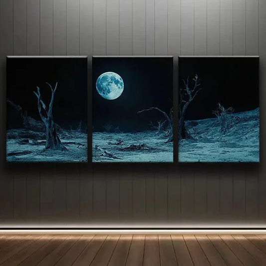 3pcs Moonlit Space Themed Landscape Wall Art Set Canvas Framed 40x60cm - High Quality Print 100% Australian Made Wall Canvas Ready to Hang