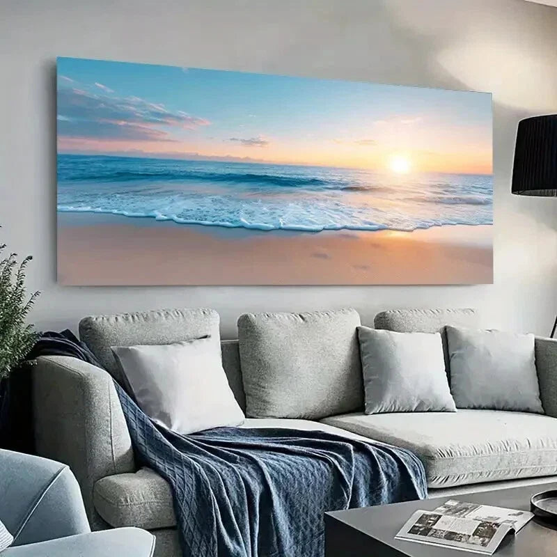 Vibrant Ocean Sunset Scene Wall Art Canvas Office Home Room Framed 80x45cm
