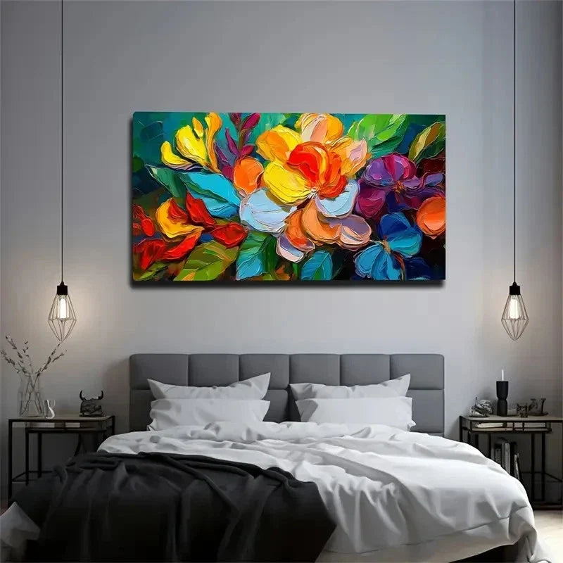 Colorful Flowers Wall Art Canvas Office Home Room Framed 80x45cm
