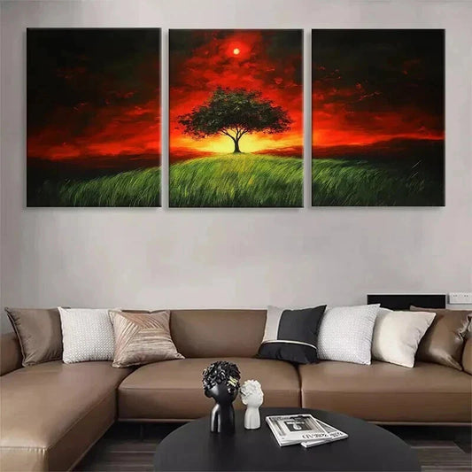 3pcs Lone Tree Sunset Landscape Nature Perfect Wall Art Set Canvas Framed 40x60cm - High Quality Print 100% Australian Made Wall Canvas Ready to Hang
