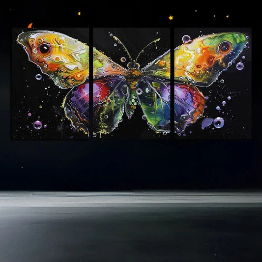 3pcs Beautiful Butterfly Flowers Metal Print Ready to Hang Art