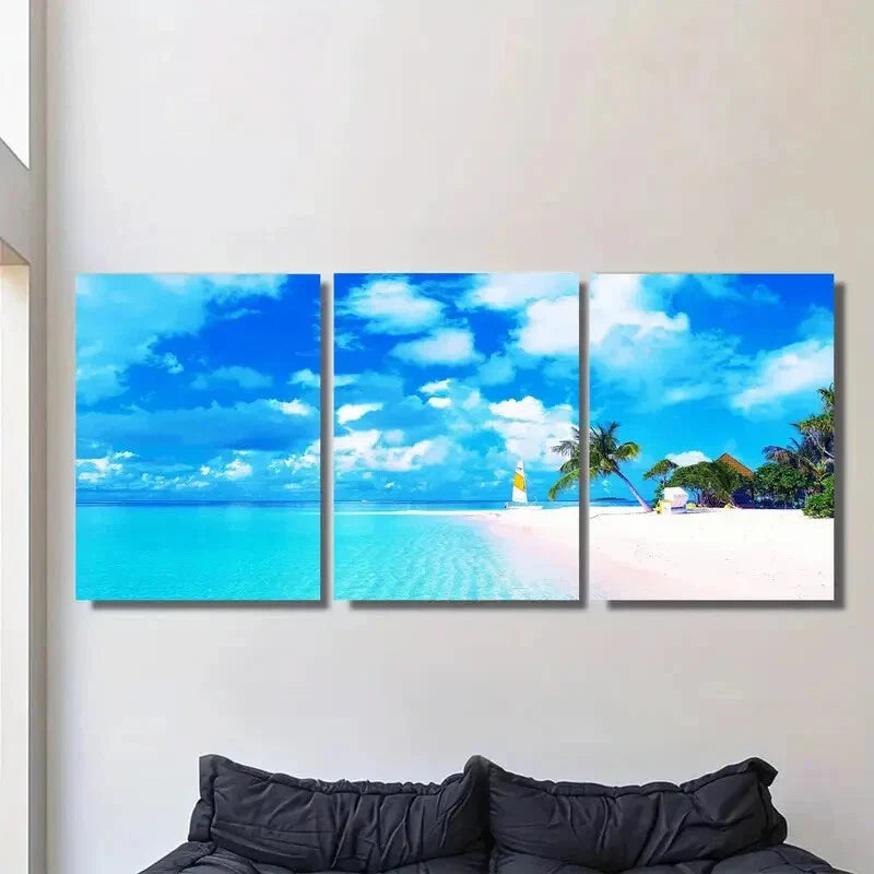 3pcs Beach Paradise Tropical Ocean Triptych Metal Print Ready to Hang Art