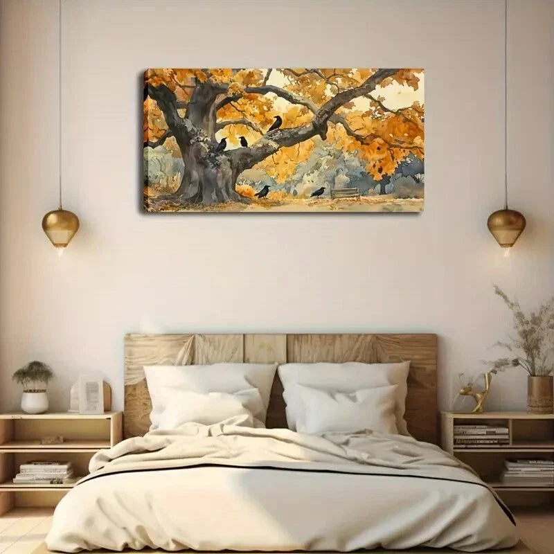 Realistic Park Scene Crow Wall Art Canvas Office Home Room Framed 120x60cm