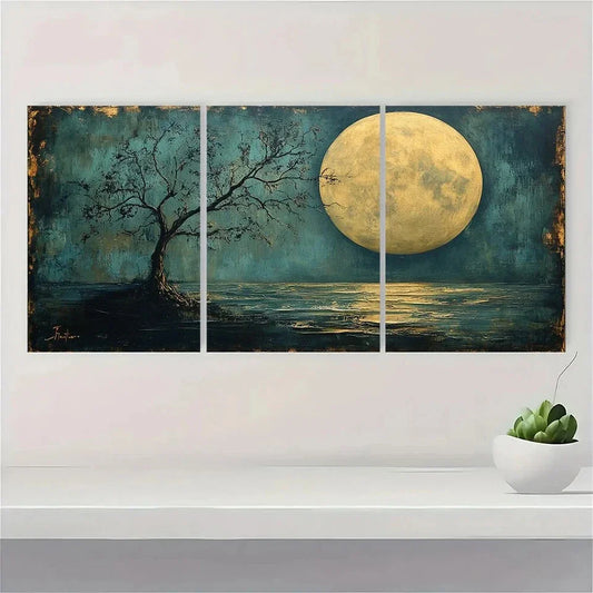 3pcs Rustic Moonlit Tree Forest Vintage Metal Print Ready to Hang Art