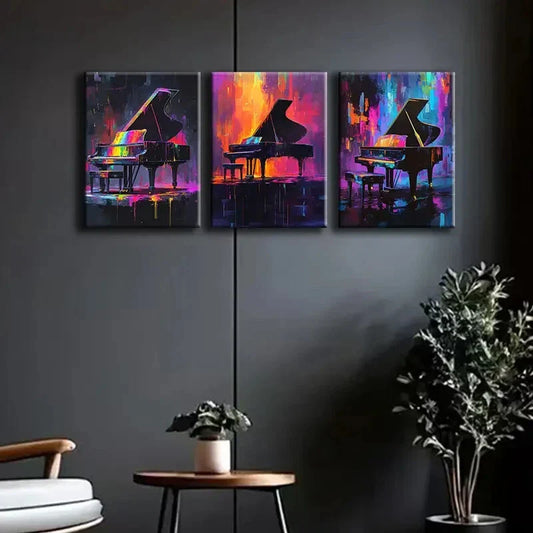 3pcs Graffiti Tripod Piano Design Colorf Perfect Wall Art Set Canvas Framed 40x60cm - High Quality Print 100% Australian Made Wall Canvas Ready to Hang