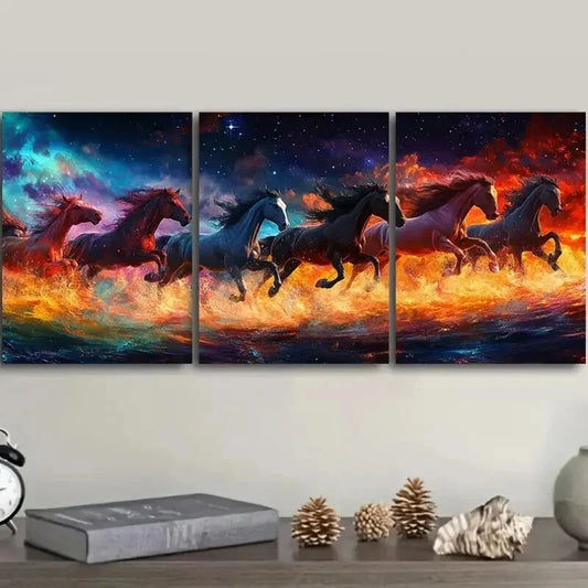 3pcs Vibrant Horses Running Darkness Perfect Wall Art Set Canvas Framed 40x60cm - High Quality Print 100% Australian Made Wall Canvas Ready to Hang