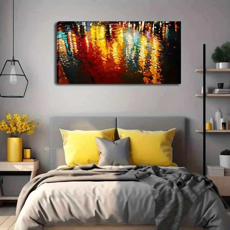 Vibrant Nighttime Reflections Wall Art Canvas Office Home Room Framed 120x60cm