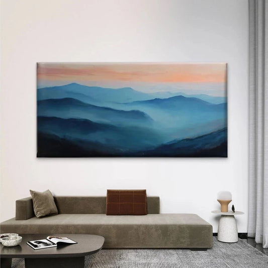 Blue Mountain Landscape Wall Art Canvas Office Home Room Framed 80x45cm
