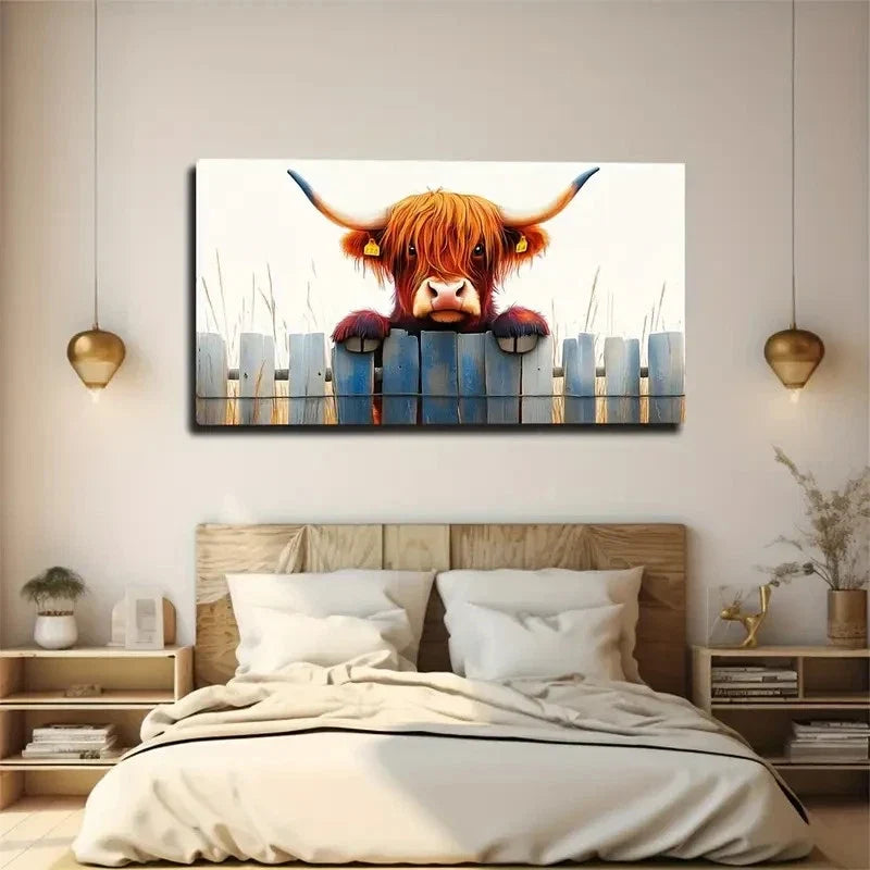 Featuring Cow Wearing Earring Wall Art Canvas Office Home Room Framed 80x45cm