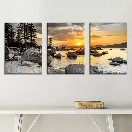 3pcs Decorative Lakeside Natural Scenery Wall Art Set Canvas Framed 40x60cm - High Quality Print 100% Australian Made Wall Canvas Ready to Hang