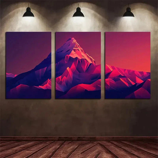 3pcs Pink Themed Mountain Modern Metal Print Ready to Hang Art