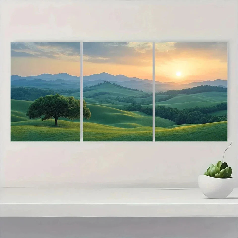 3pcs Serene Natural Scenery Vibrant Green Tree Metal Print Ready to Hang Art