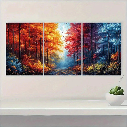 3pcs Autumn Forest Colors Nature Metal Print Ready to Hang Art