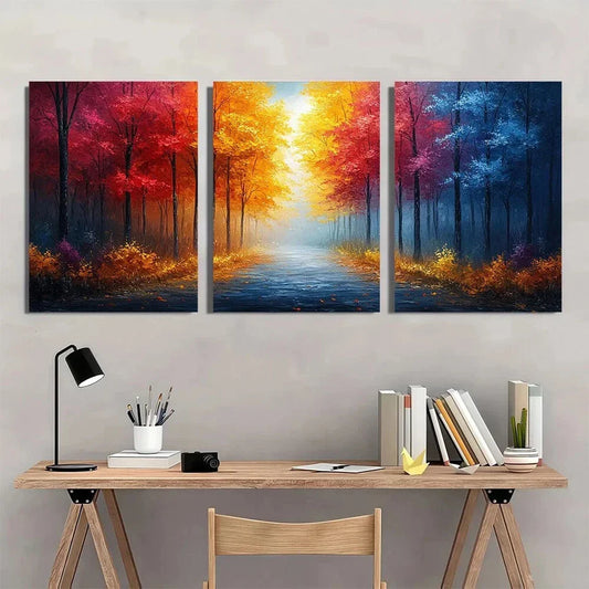 3pcs Abstract Forest Autumn And Winter Trees Metal Print Ready to Hang Art