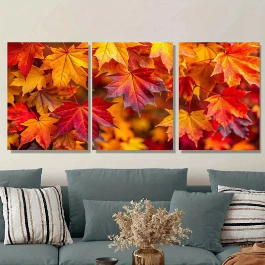 3pcs Vibrant Autumn Leaves Landscape Wall Art Set Canvas Framed 40x60cm - High Quality Print 100% Australian Made Wall Canvas Ready to Hang
