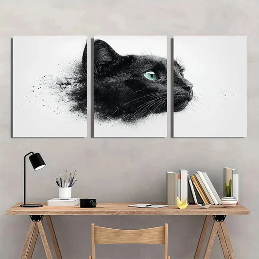 3pcs Black & White Cat Feline Illustration Metal Print Ready to Hang Art