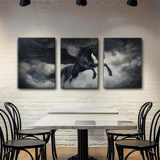 3pcs Winged Horse Soaring Through Stormy Perfect Wall Art Set Canvas Framed 40x60cm - High Quality Print 100% Australian Made Wall Canvas Ready to Hang